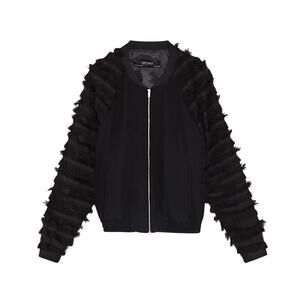 Zara Black Fringe Sleeve Bomber Jacket Spanish Flair Statement Size S